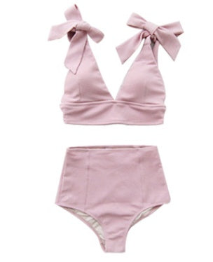 New Bubble SmallKorean Bow Swimsuit Female High Waist Sexy Hot Spring Vacation Bikini